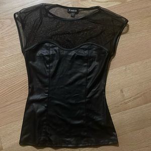 Bebe net faux leather look top